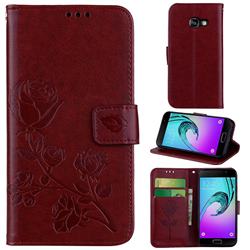 Embossing Rose Flower Leather Wallet Case for Samsung Galaxy A3 2017 A320 - Brown