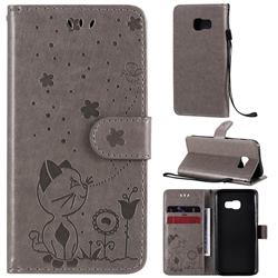 Embossing Bee and Cat Leather Wallet Case for Samsung Galaxy A3 2017 A320 - Gray