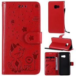 Embossing Bee and Cat Leather Wallet Case for Samsung Galaxy A3 2017 A320 - Red