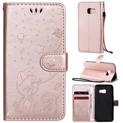 Embossing Bee and Cat Leather Wallet Case for Samsung Galaxy A3 2017 A320 - Rose Gold