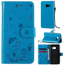 Embossing Bee and Cat Leather Wallet Case for Samsung Galaxy A3 2017 A320 - Blue
