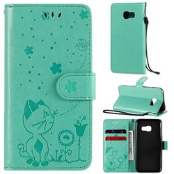 Embossing Bee and Cat Leather Wallet Case for Samsung Galaxy A3 2017 A320 - Green