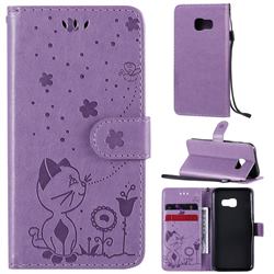 Embossing Bee and Cat Leather Wallet Case for Samsung Galaxy A3 2017 A320 - Purple