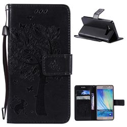 Embossing Butterfly Tree Leather Wallet Case for Samsung Galaxy A5 A500 - Black