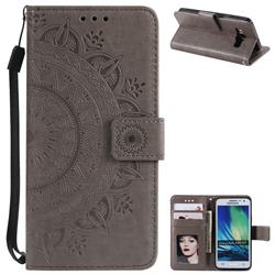 Intricate Embossing Datura Leather Wallet Case for Samsung Galaxy A5 2015 A500 - Gray