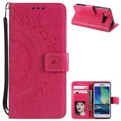 Intricate Embossing Datura Leather Wallet Case for Samsung Galaxy A5 2015 A500 - Rose Red
