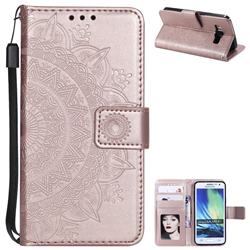Intricate Embossing Datura Leather Wallet Case for Samsung Galaxy A5 2015 A500 - Rose Gold