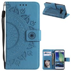 Intricate Embossing Datura Leather Wallet Case for Samsung Galaxy A5 2015 A500 - Blue