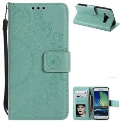 Intricate Embossing Datura Leather Wallet Case for Samsung Galaxy A5 2015 A500 - Mint Green