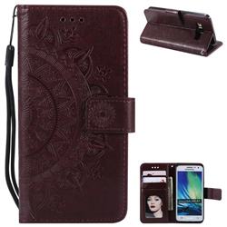 Intricate Embossing Datura Leather Wallet Case for Samsung Galaxy A5 2015 A500 - Brown