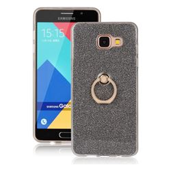 Luxury Soft TPU Glitter Back Ring Cover with 360 Rotate Finger Holder Buckle for Samsung Galaxy A5 2016 A510 - Black