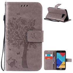 Embossing Butterfly Tree Leather Wallet Case for Samsung Galaxy A5 2016 A510 - Grey