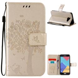 Embossing Butterfly Tree Leather Wallet Case for Samsung Galaxy A5 2016 A510 - Champagne