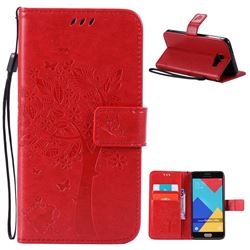 Embossing Butterfly Tree Leather Wallet Case for Samsung Galaxy A5 2016 A510 - Red