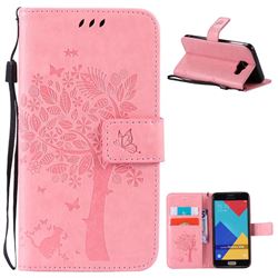 Embossing Butterfly Tree Leather Wallet Case for Samsung Galaxy A5 2016 A510 - Pink