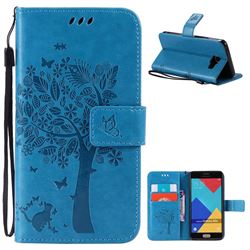Embossing Butterfly Tree Leather Wallet Case for Samsung Galaxy A5 2016 A510 - Blue