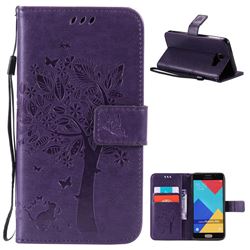 Embossing Butterfly Tree Leather Wallet Case for Samsung Galaxy A5 2016 A510 - Purple