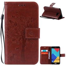 Embossing Butterfly Tree Leather Wallet Case for Samsung Galaxy A5 2016 A510 - Brown