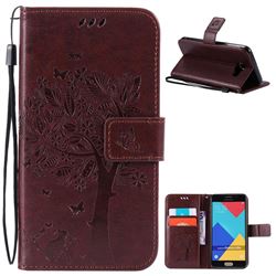 Embossing Butterfly Tree Leather Wallet Case for Samsung Galaxy A5 2016 A510 - Coffee