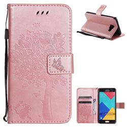 Embossing Butterfly Tree Leather Wallet Case for Samsung Galaxy A5 2016 A510 - Rose Pink