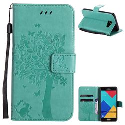Embossing Butterfly Tree Leather Wallet Case for Samsung Galaxy A5 2016 A510 - Cyan