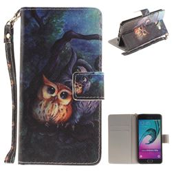 Oil Painting Owl Hand Strap Leather Wallet Case for Samsung Galaxy A5 2016 A510
