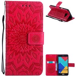 Embossing Sunflower Leather Wallet Case for Samsung Galaxy A5 2016 A510 - Red