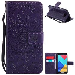Embossing Sunflower Leather Wallet Case for Samsung Galaxy A5 2016 A510 - Purple