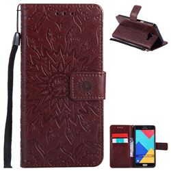 Embossing Sunflower Leather Wallet Case for Samsung Galaxy A5 2016 A510 - Brown