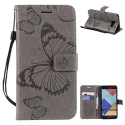 Embossing 3D Butterfly Leather Wallet Case for Samsung Galaxy A5 2016 A510 - Gray