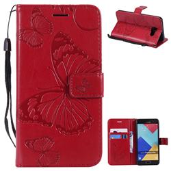 Embossing 3D Butterfly Leather Wallet Case for Samsung Galaxy A5 2016 A510 - Red