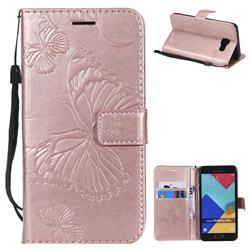 Embossing 3D Butterfly Leather Wallet Case for Samsung Galaxy A5 2016 A510 - Rose Gold