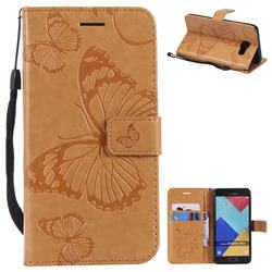 Embossing 3D Butterfly Leather Wallet Case for Samsung Galaxy A5 2016 A510 - Yellow