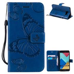 Embossing 3D Butterfly Leather Wallet Case for Samsung Galaxy A5 2016 A510 - Blue
