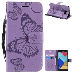 Embossing 3D Butterfly Leather Wallet Case for Samsung Galaxy A5 2016 A510 - Purple