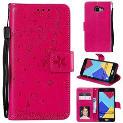 Embossing Cherry Blossom Cat Leather Wallet Case for Samsung Galaxy A5 2016 A510 - Rose