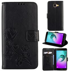Embossing Rose Flower Leather Wallet Case for Samsung Galaxy A5 2016 A510 - Black