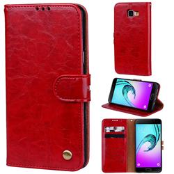 Luxury Retro Oil Wax PU Leather Wallet Phone Case for Samsung Galaxy A5 2016 A510 - Brown Red