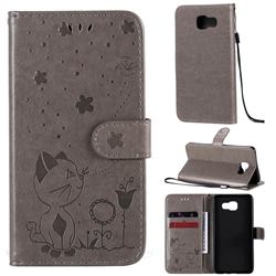 Embossing Bee and Cat Leather Wallet Case for Samsung Galaxy A5 2016 A510 - Gray
