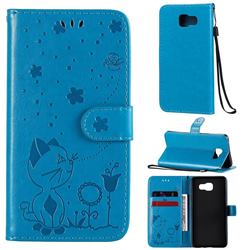 Embossing Bee and Cat Leather Wallet Case for Samsung Galaxy A5 2016 A510 - Blue