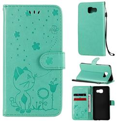 Embossing Bee and Cat Leather Wallet Case for Samsung Galaxy A5 2016 A510 - Green