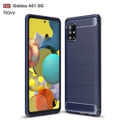 Luxury Carbon Fiber Brushed Wire Drawing Silicone TPU Back Cover for Samsung Galaxy A51 5G - Navy