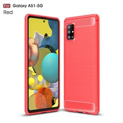 Luxury Carbon Fiber Brushed Wire Drawing Silicone TPU Back Cover for Samsung Galaxy A51 5G - Red
