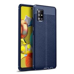 Luxury Auto Focus Litchi Texture Silicone TPU Back Cover for Samsung Galaxy A51 5G - Dark Blue