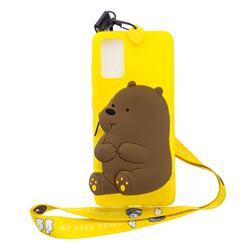 Yellow Bear Neck Lanyard Zipper Wallet Silicone Case for Samsung Galaxy A51 5G