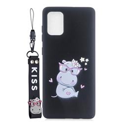 Black Flower Hippo Soft Kiss Candy Hand Strap Silicone Case for Samsung Galaxy A51 5G