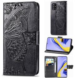 Embossing Mandala Flower Butterfly Leather Wallet Case for Samsung Galaxy A51 5G - Black
