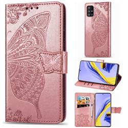 Embossing Mandala Flower Butterfly Leather Wallet Case for Samsung Galaxy A51 5G - Rose Gold