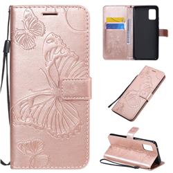 Embossing 3D Butterfly Leather Wallet Case for Samsung Galaxy A51 5G - Rose Gold