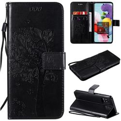 Embossing Butterfly Tree Leather Wallet Case for Samsung Galaxy A51 5G - Black